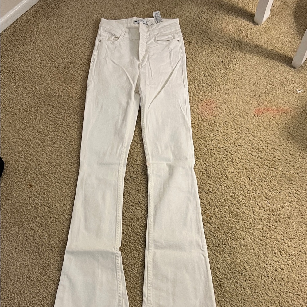 Zara White Flare & Wide Leg Jeans
